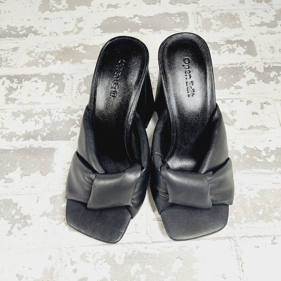 NEW Open Edit Saydee Black Block Heel Slip On Square Toe Sandals O343 - Picture 5 of 11